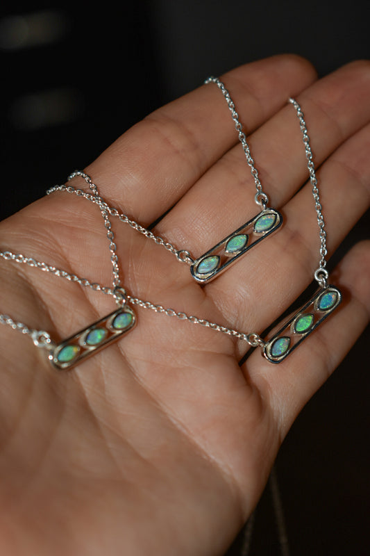 Triple Opal Bar Necklace