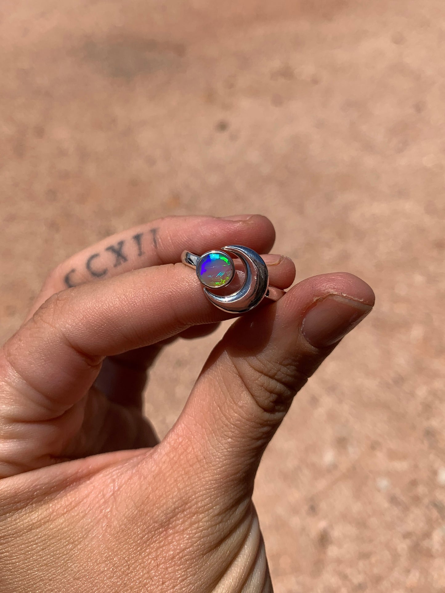 Crescent Moon Crystal Opal - size 9 (pulls out to a size 10)
