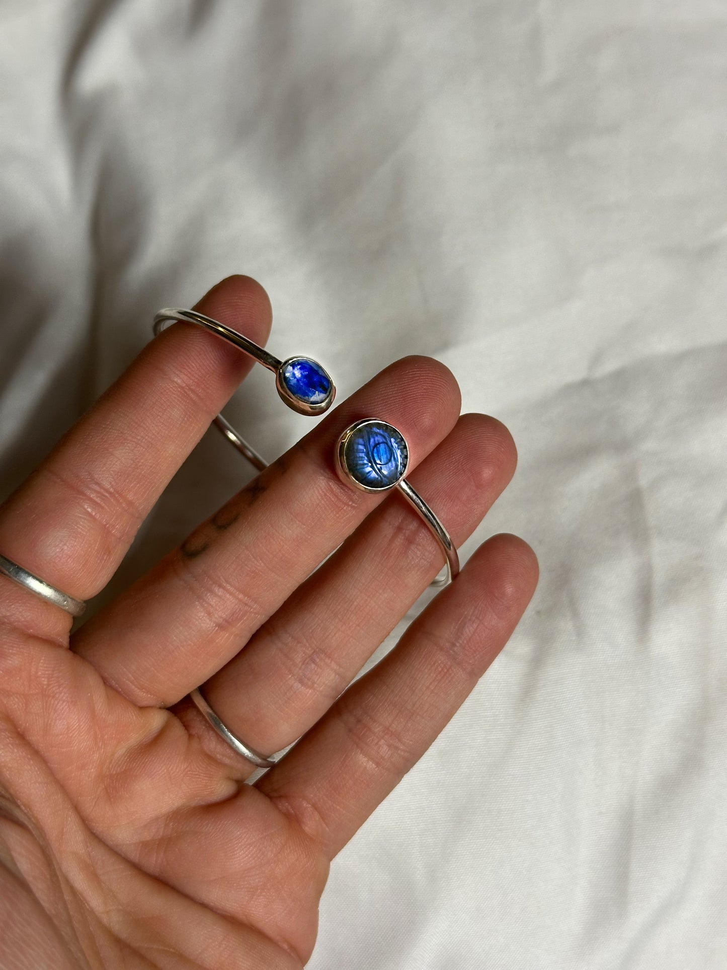 Blue Kyanite, Labradorite eye bangle