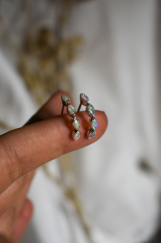 Multi Opal Half Huggie Earrings