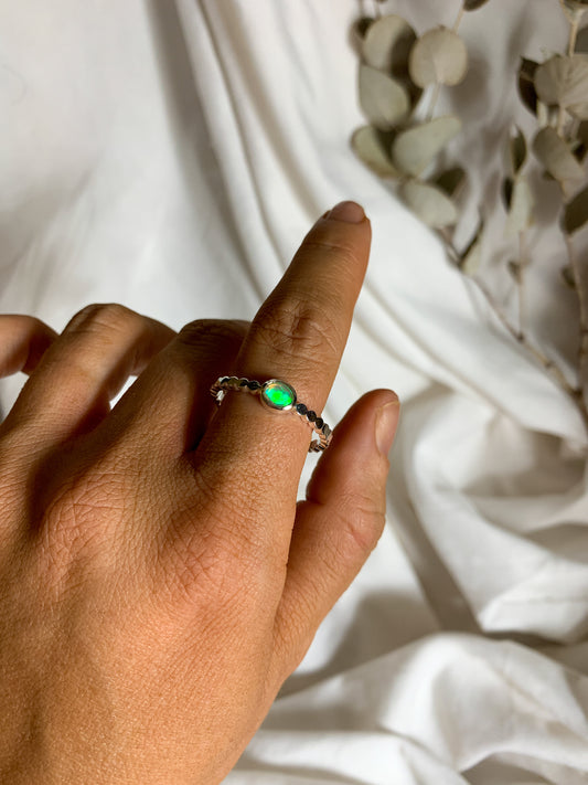 Opal with pressed beaded band - Size 11