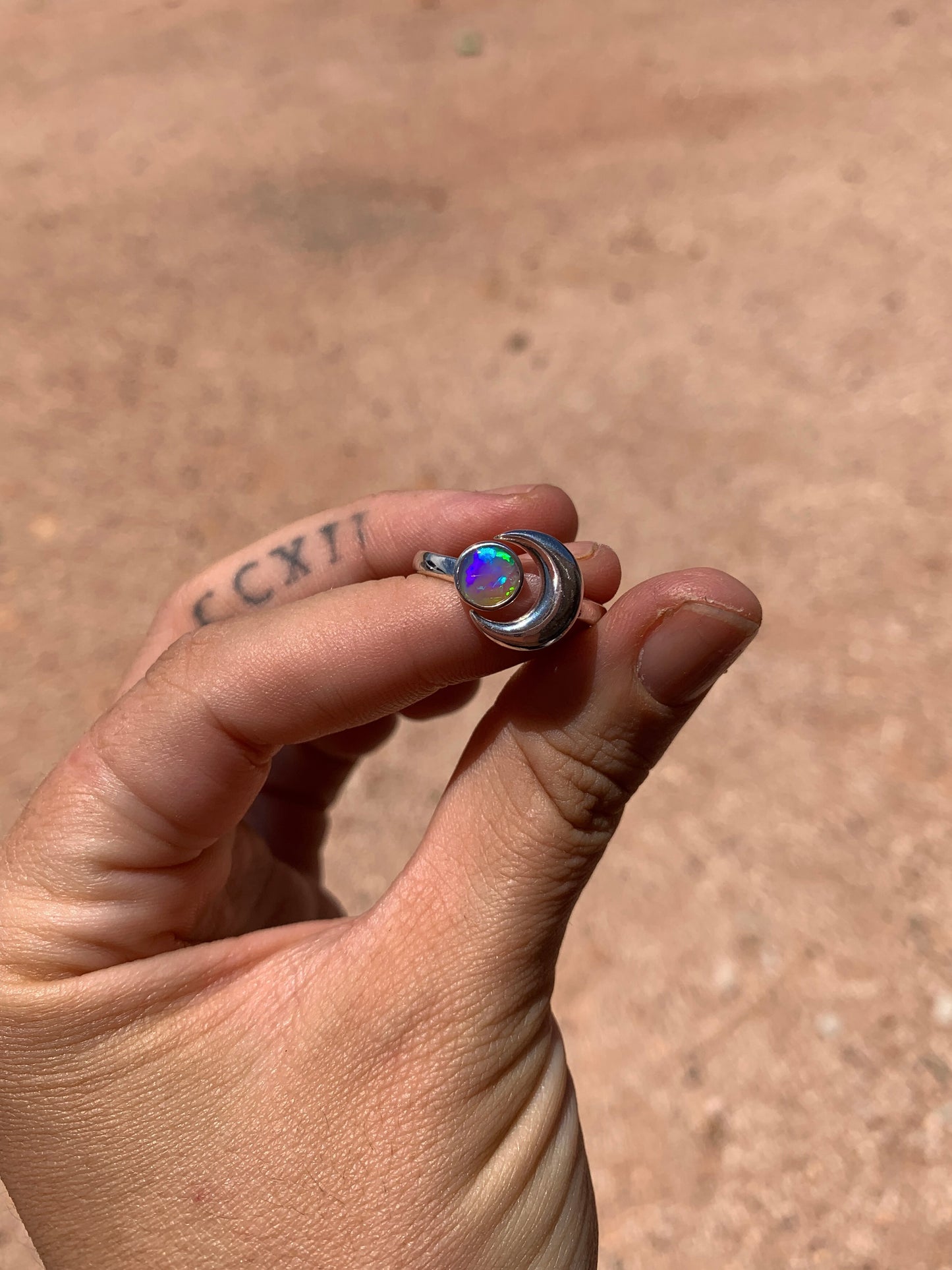 Crescent Moon Crystal Opal - size 9 (pulls out to a size 10)
