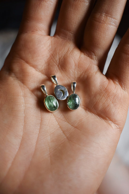 Green Kyanite necklace with moon detail