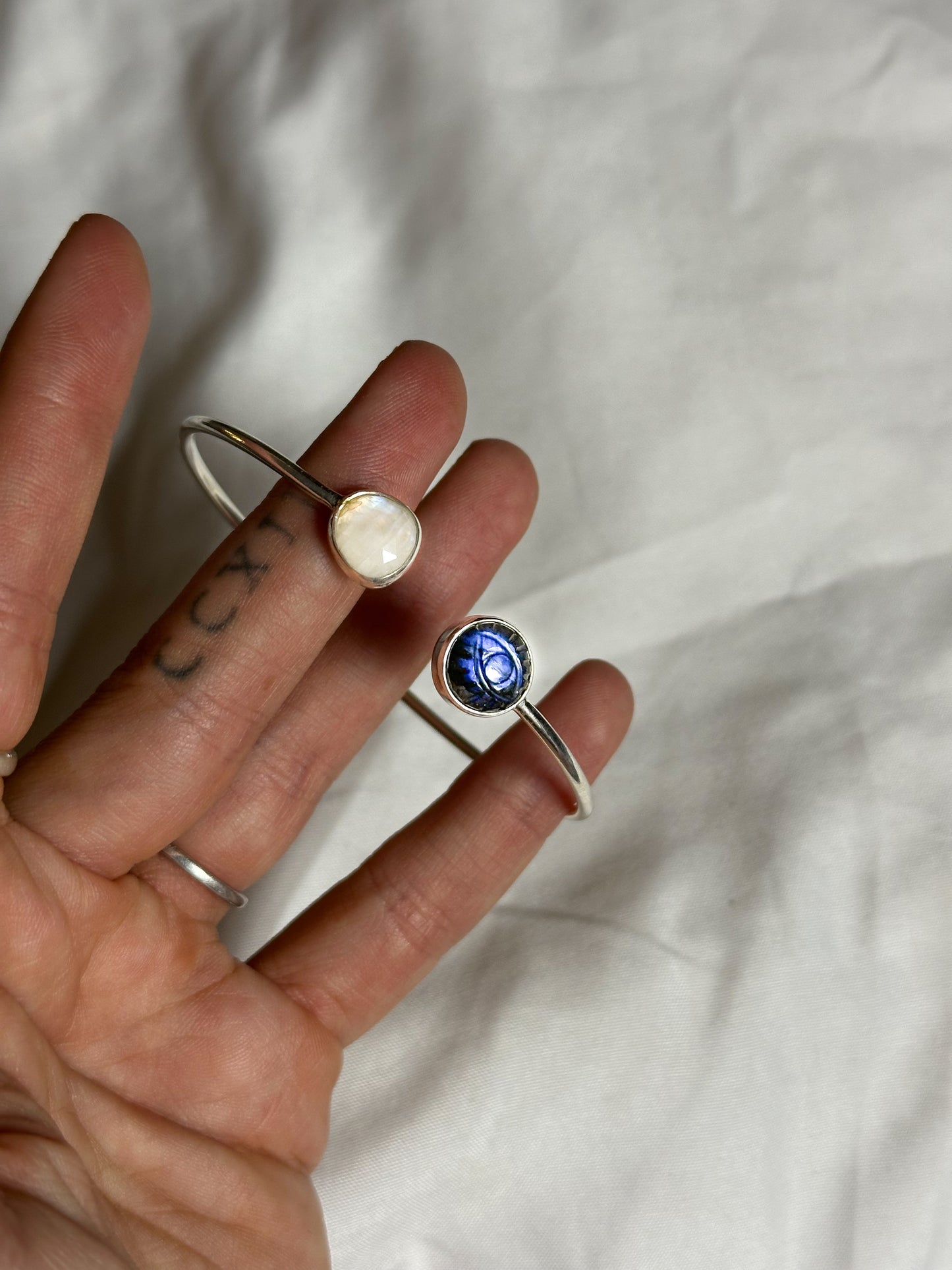 Rainbow Moonstone, Labradorite eye bangle