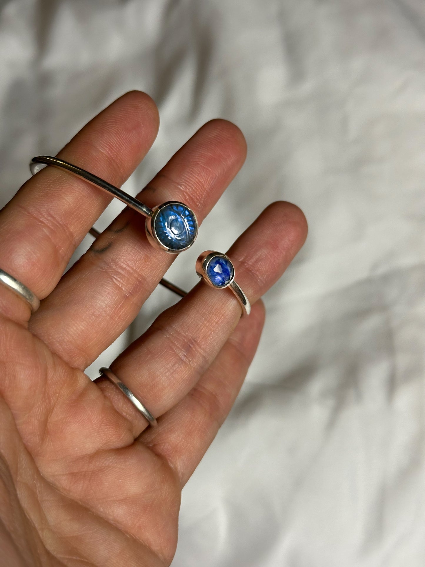 Blue Kyanite, Labradorite eye bangle