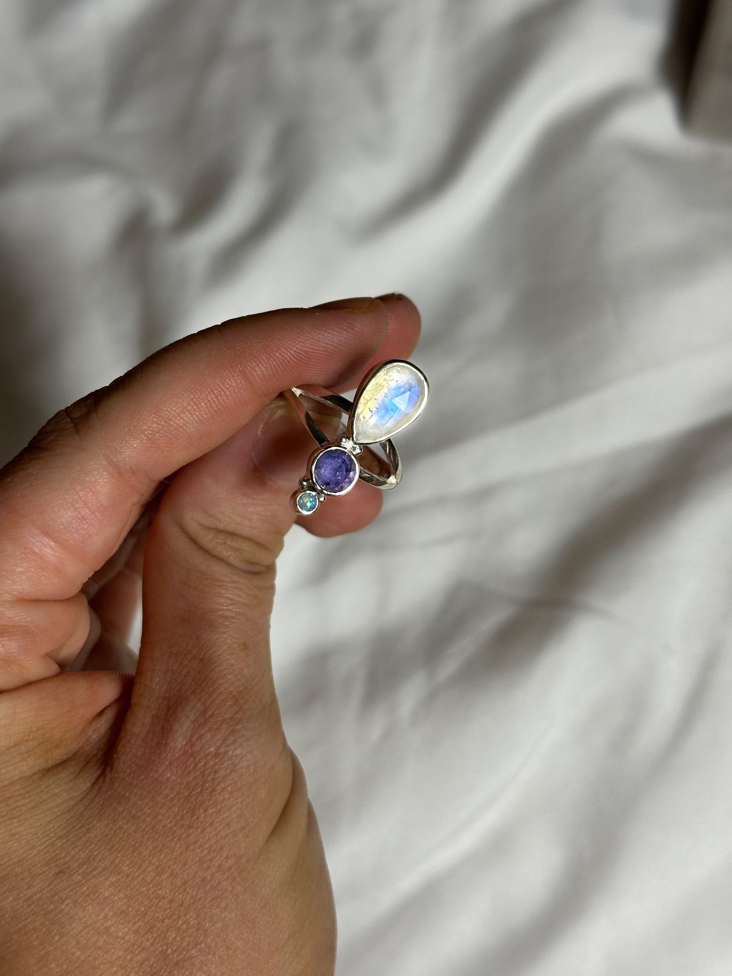 Rainbow Moonstone, Tanzanite, Opal | Size 9