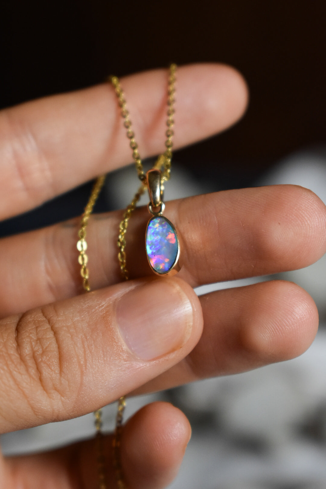 18k solid gold crystal opal pendant