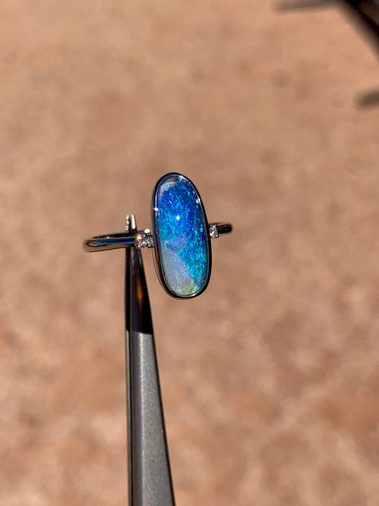 18k white gold Boulder Opal & Diamonds - size 9