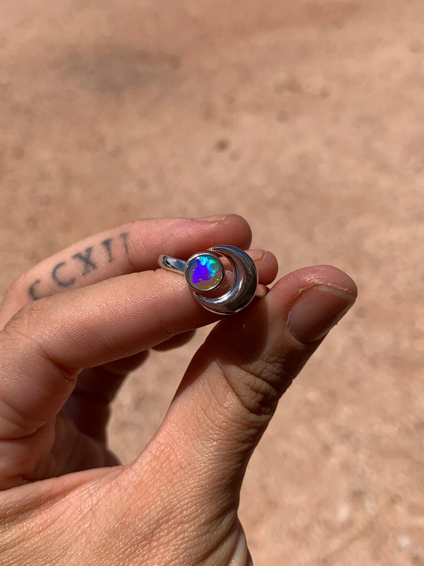 Crescent Moon Crystal Opal - size 9 (pulls out to a size 10)