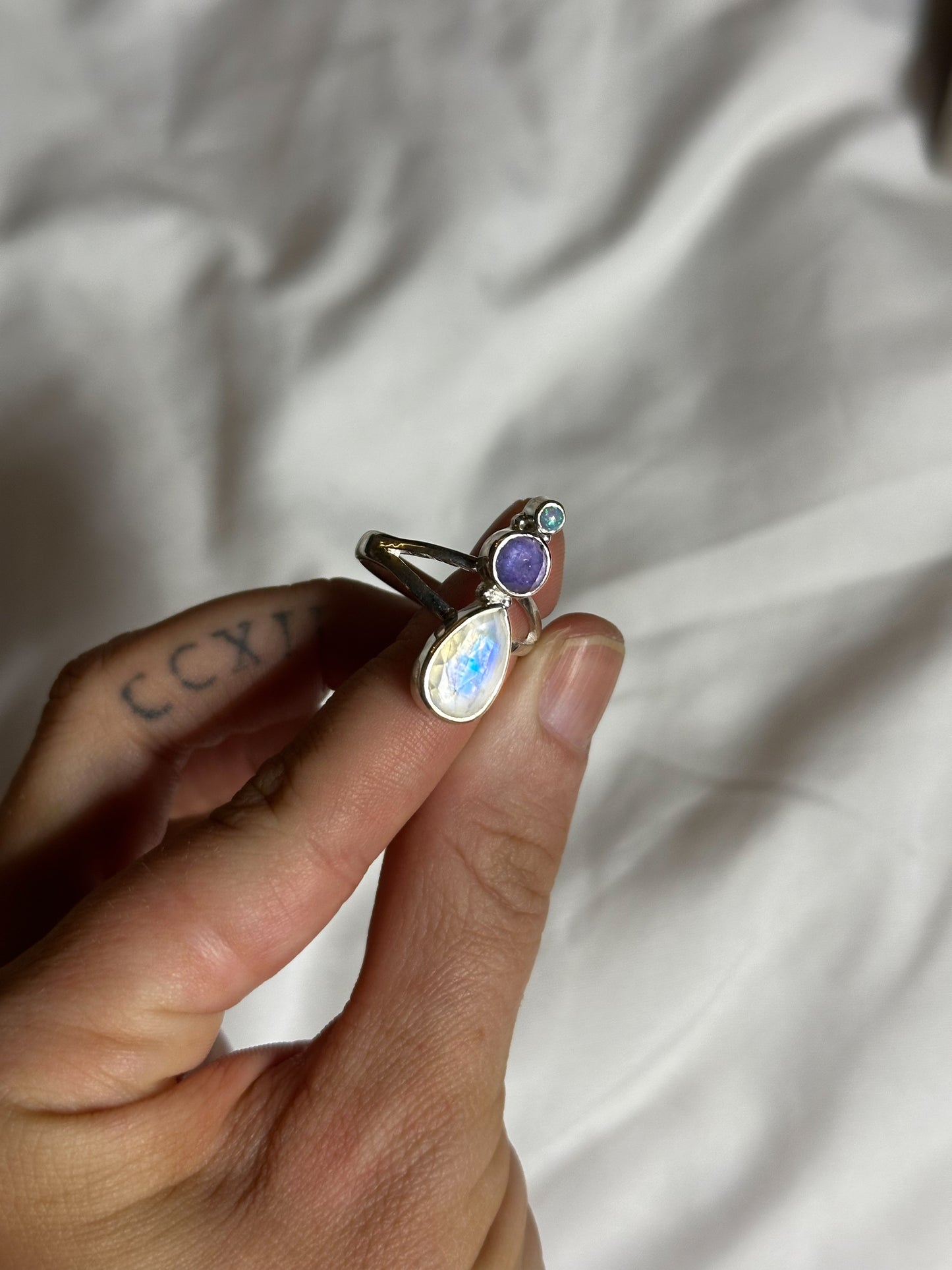 Rainbow Moonstone, Tanzanite, Opal | Size 9