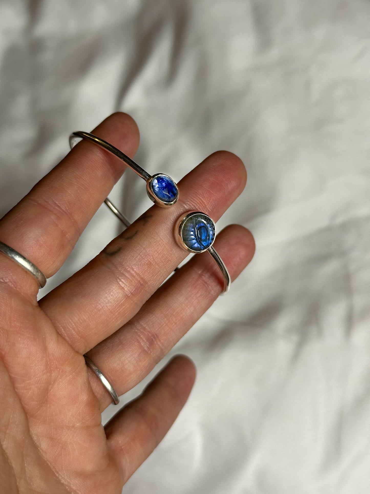 Blue Kyanite, Labradorite eye bangle