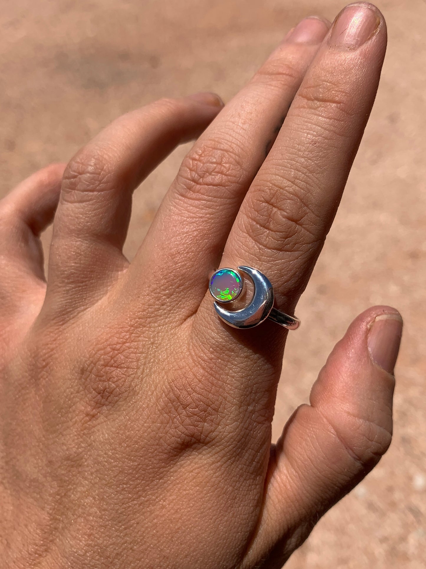 Crescent Moon Crystal Opal - size 9 (pulls out to a size 10)