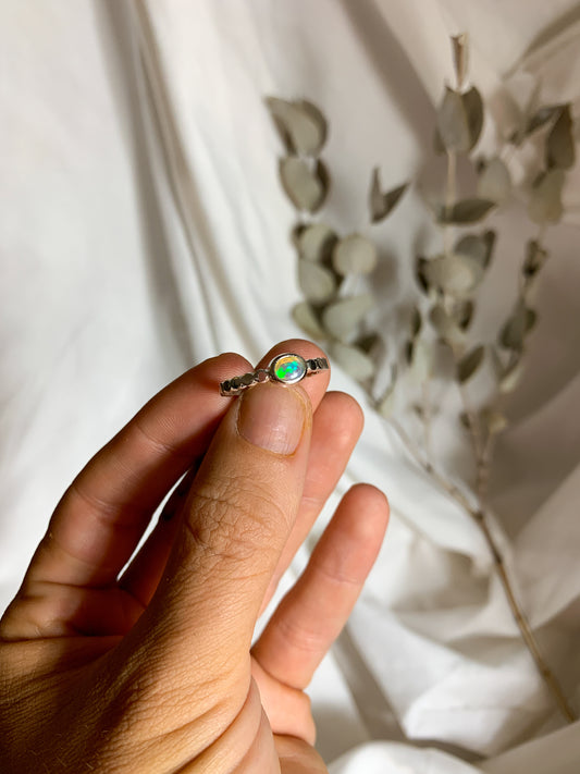 Opal with pressed beaded band - Size 6