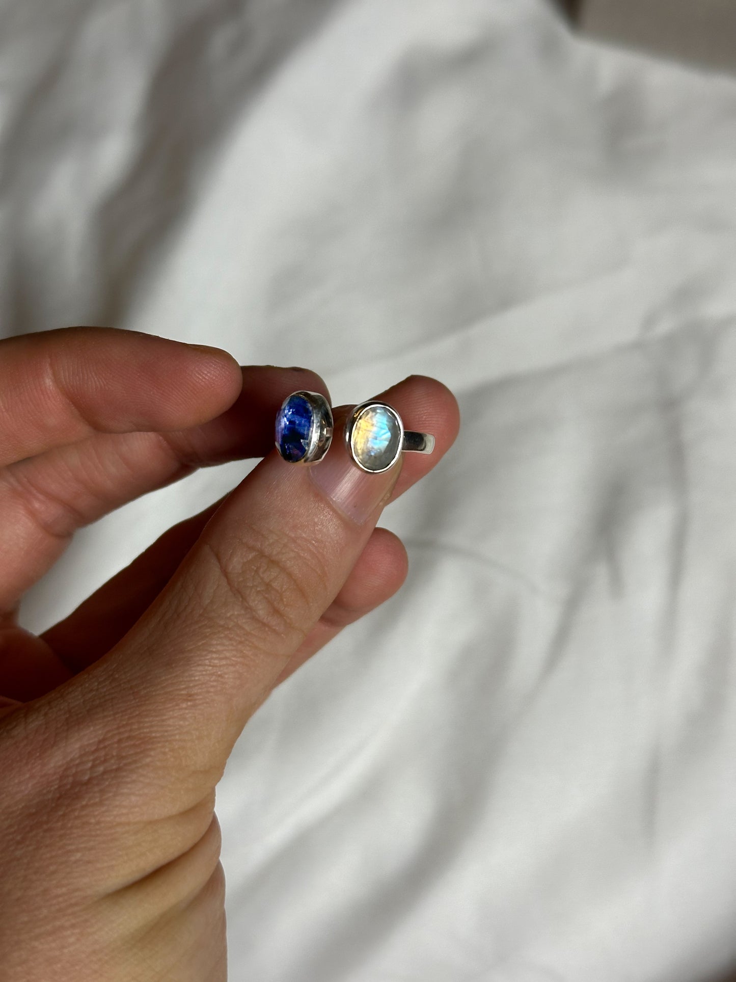 Blue Kyanite, Rainbow Moonstone | Size 7 - 8